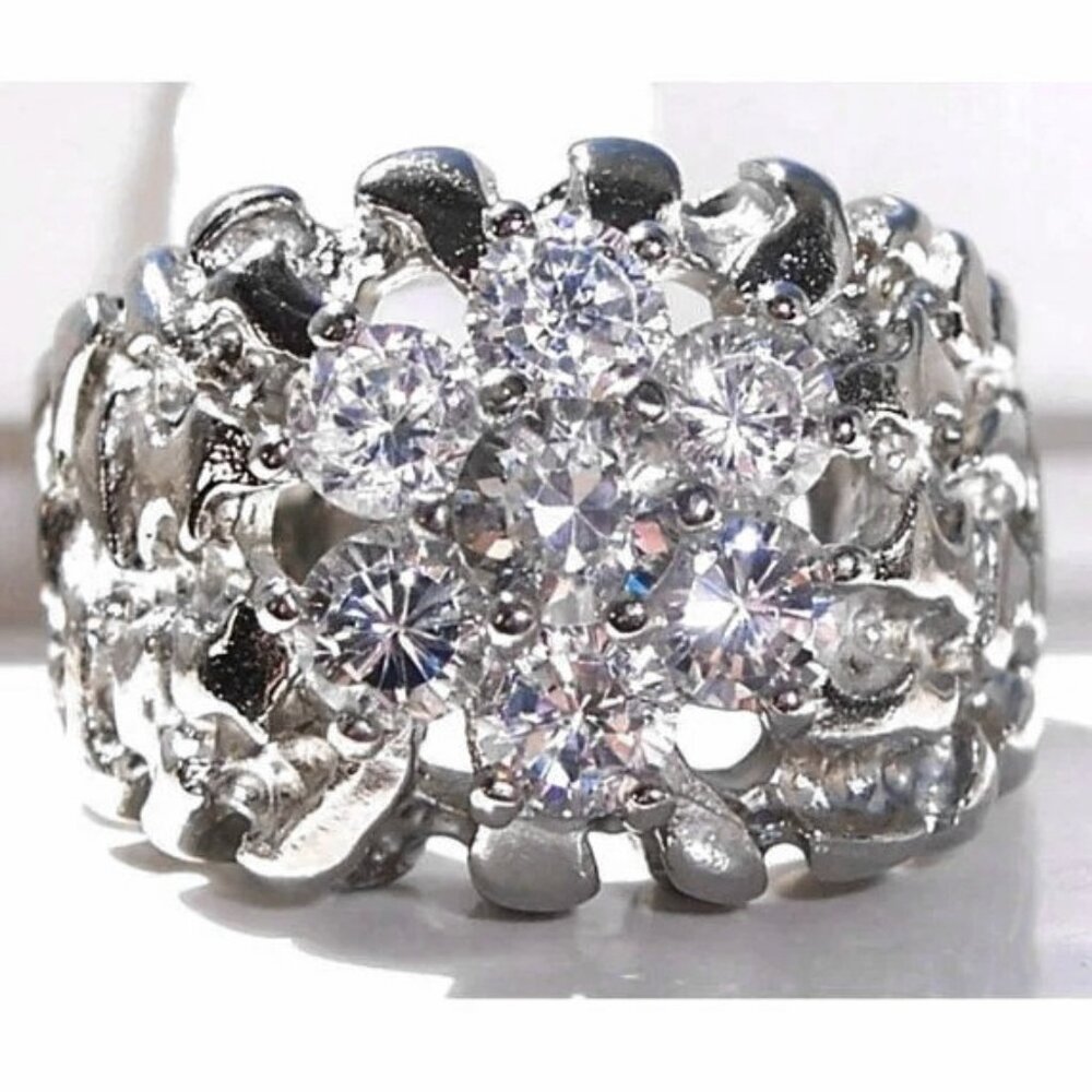 STAINLESS STEEL Men's Nugget CZ Cluster Ring - Picture 12 of 12